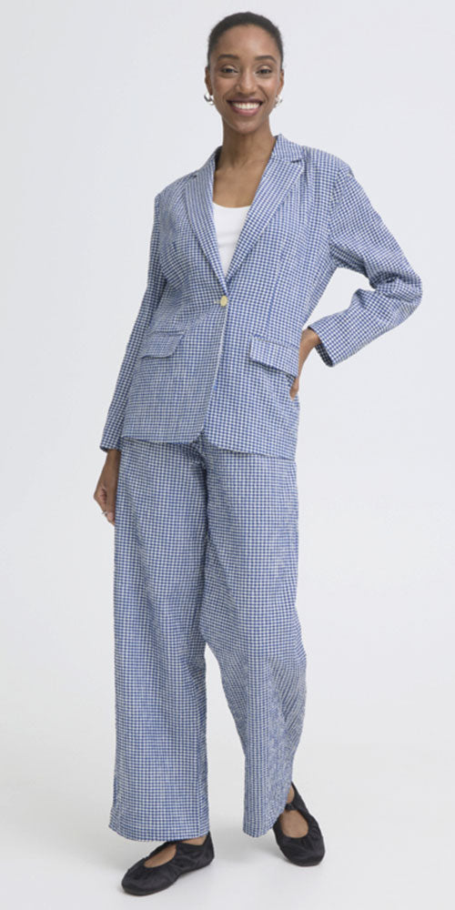 Ichi Gingham Seersucker Blazer