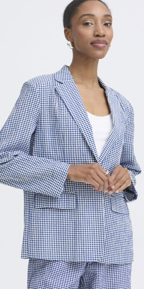 Ichi Gingham Seersucker Blazer