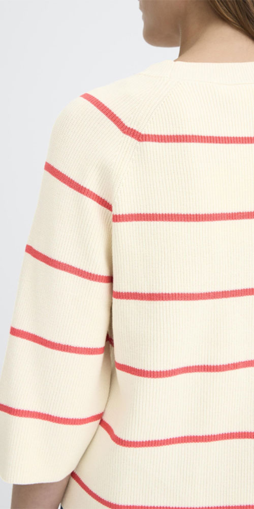 Ichi Half Sleeve Sweater, raspberry stripe