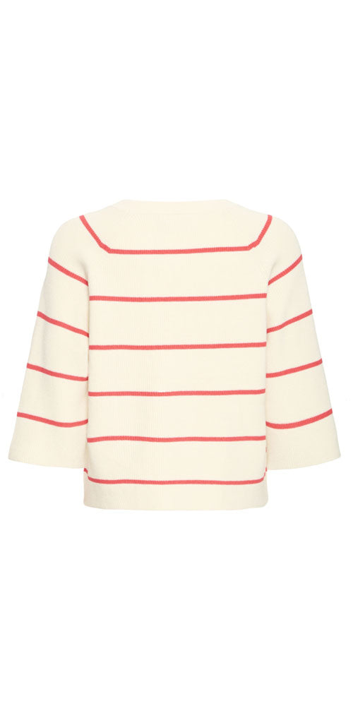 Ichi Half Sleeve Sweater, raspberry stripe