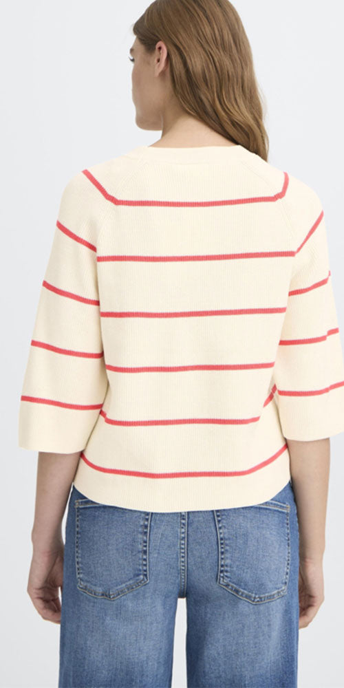 Ichi Half Sleeve Sweater, raspberry stripe