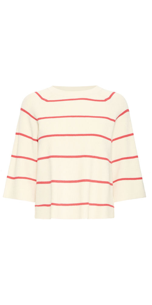 Ichi Half Sleeve Sweater, raspberry stripe