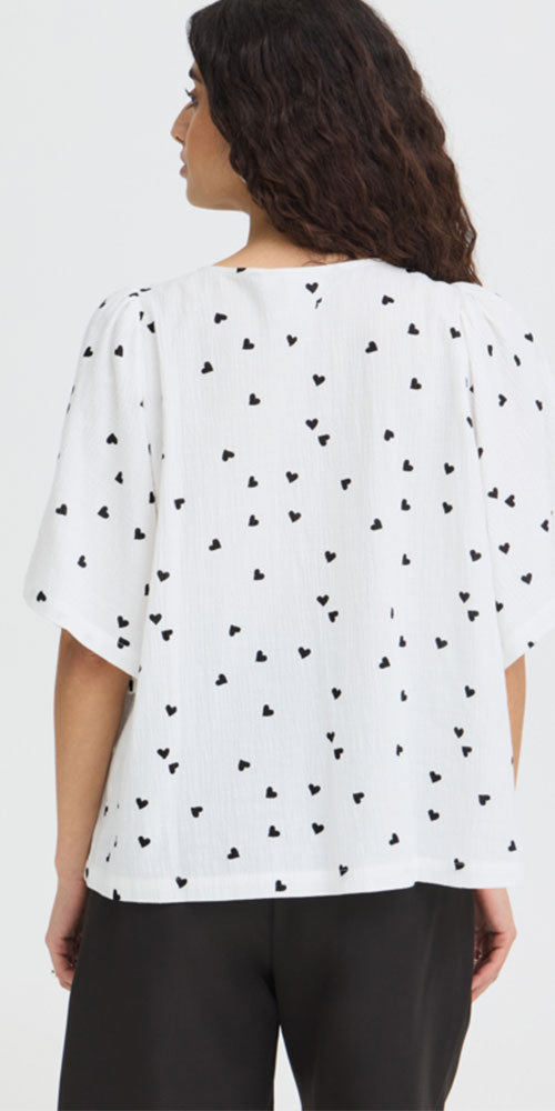 Ichi Cotton Flutter Blouse, hearts