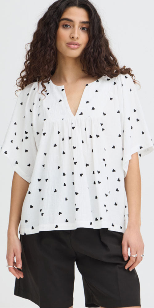 Ichi Cotton Flutter Blouse, hearts