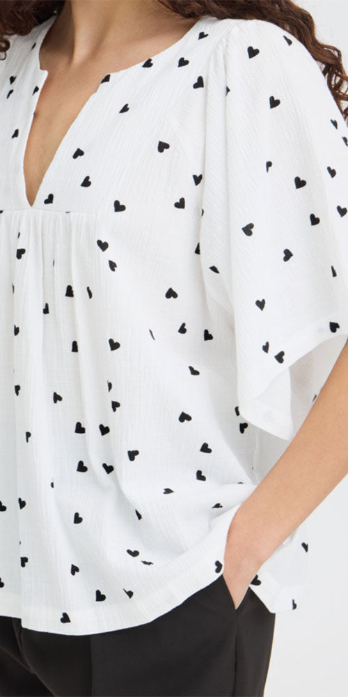 Ichi Cotton Flutter Blouse, hearts