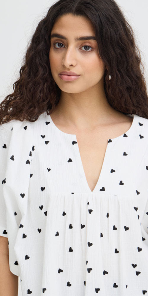 Ichi Cotton Flutter Blouse, hearts