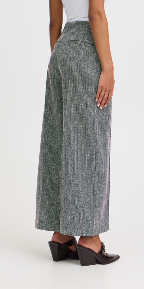 Ichi Herringbone Ponte Knit Pants, black/white