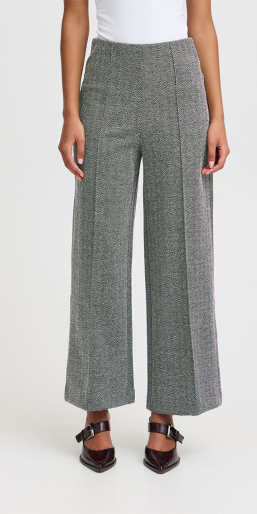 Ichi Herringbone Ponte Knit Pants, black/white