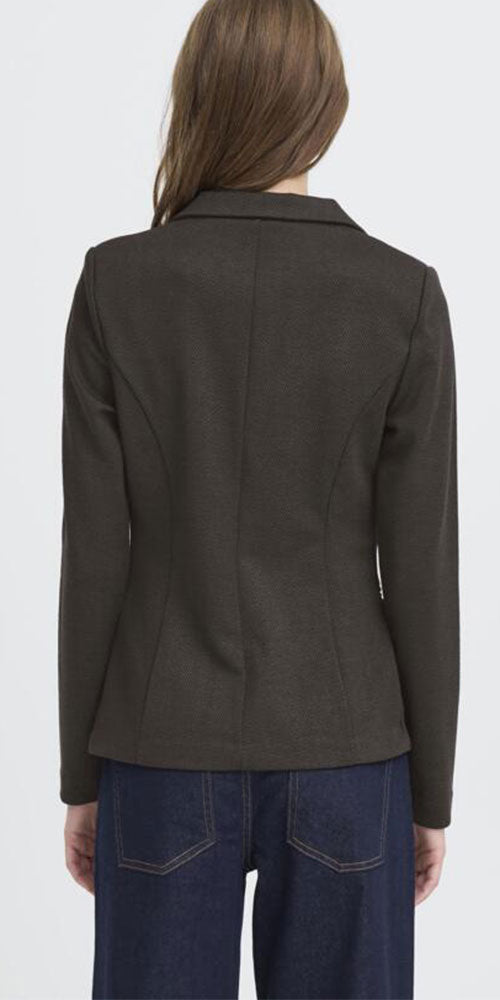 Ichi Herringbone Ponte Knit Blazer, brown/black