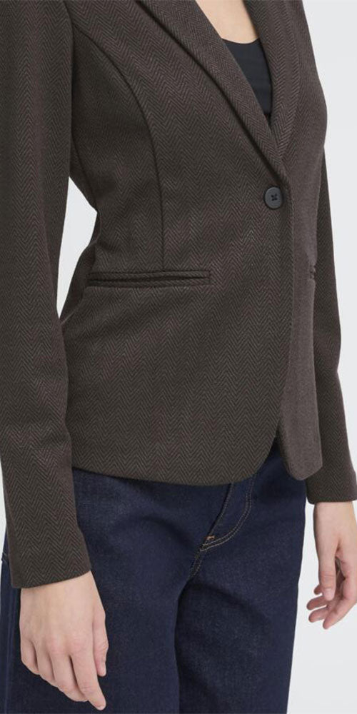 Ichi Herringbone Ponte Knit Blazer, brown/black