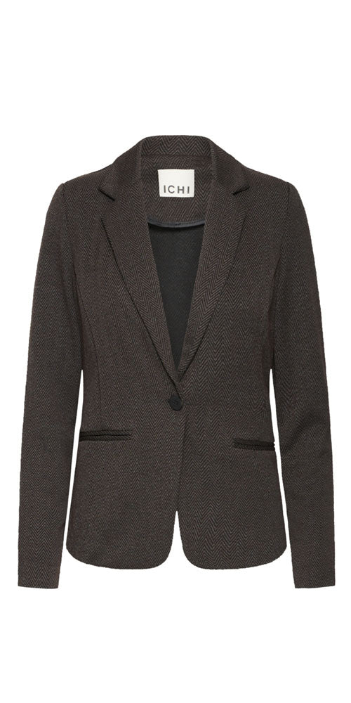 Ichi Herringbone Ponte Knit Blazer, brown/black