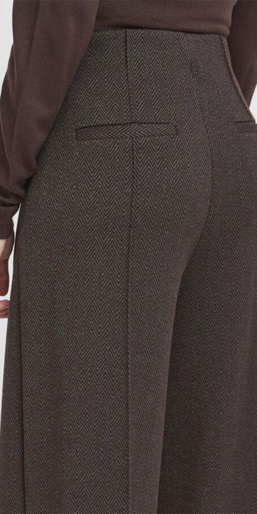 Ichi Herringbone Ponte Knit Pants, brown/black