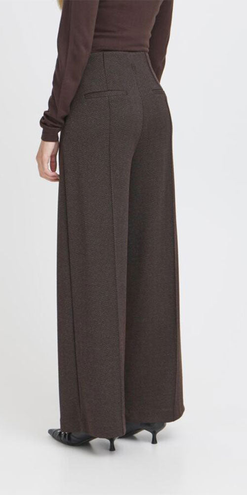 Ichi Herringbone Ponte Knit Pants, brown/black
