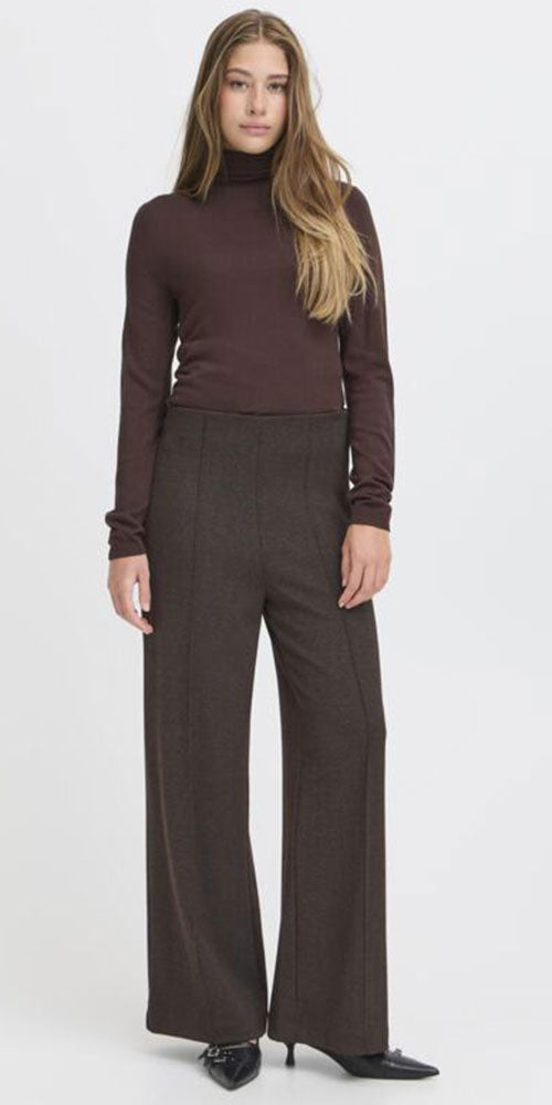 Ichi Herringbone Ponte Knit Pants, brown/black