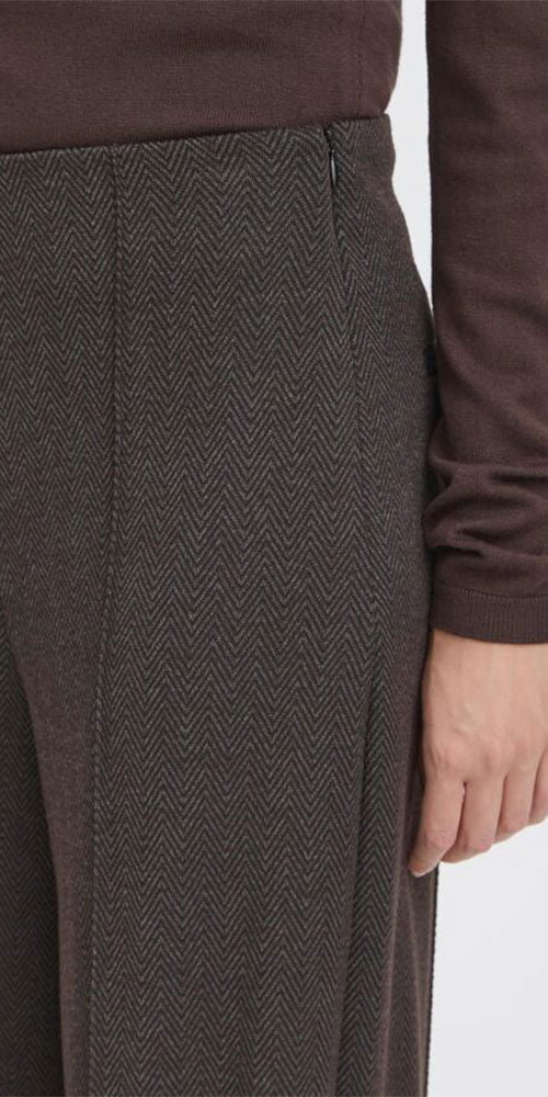 Ichi Herringbone Ponte Knit Pants, brown/black