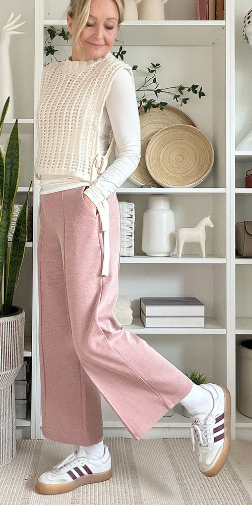 Ichi Cropped Pique Ponte Pant, rust