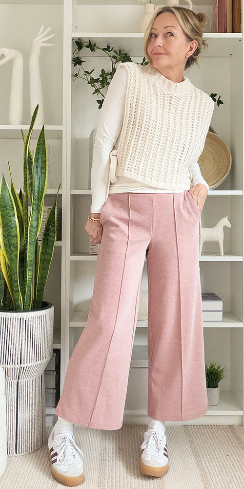 Ichi Cropped Pique Ponte Pant, rust