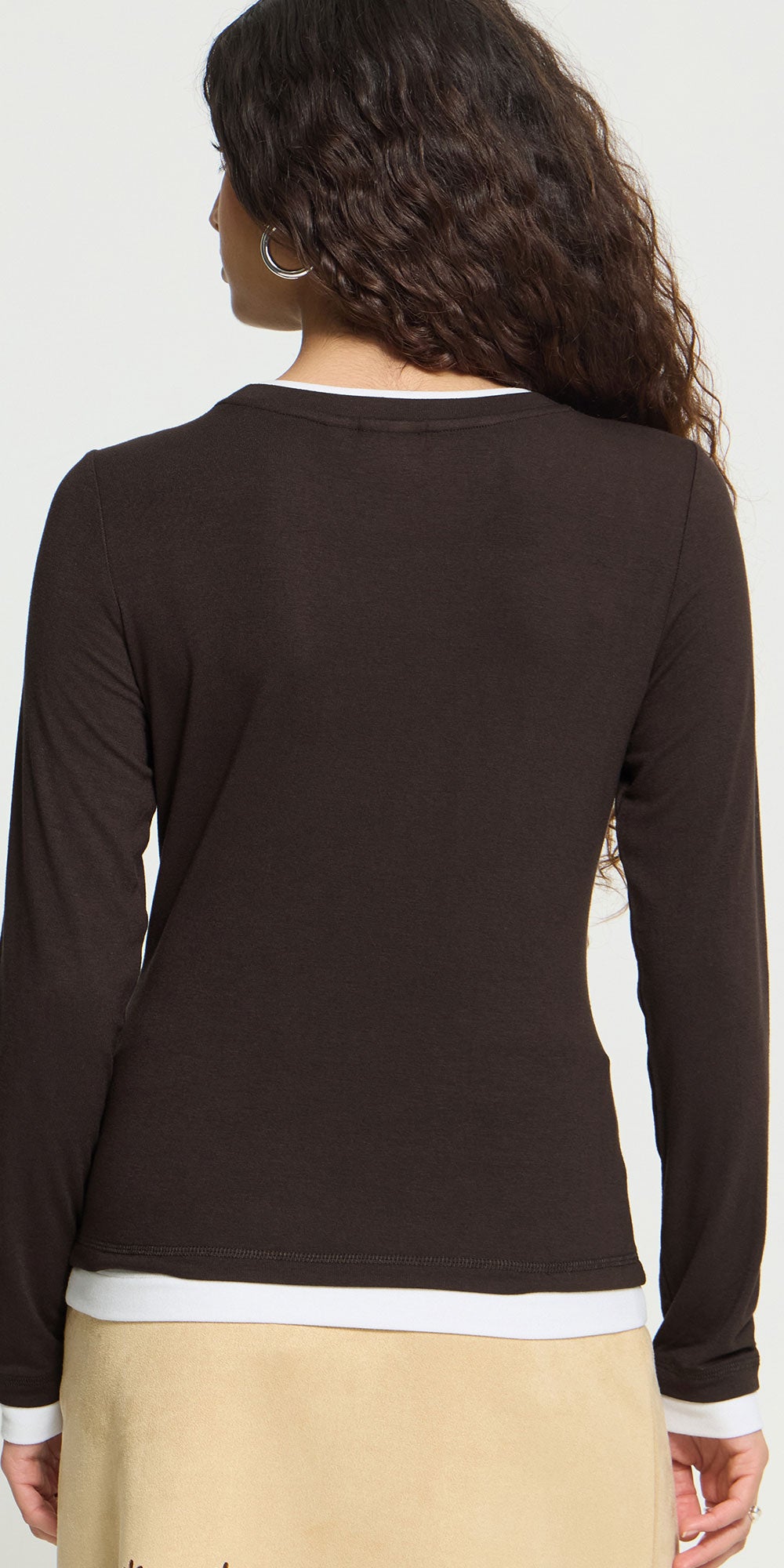 Ichi Layered Long Sleeve Tee, dark brown