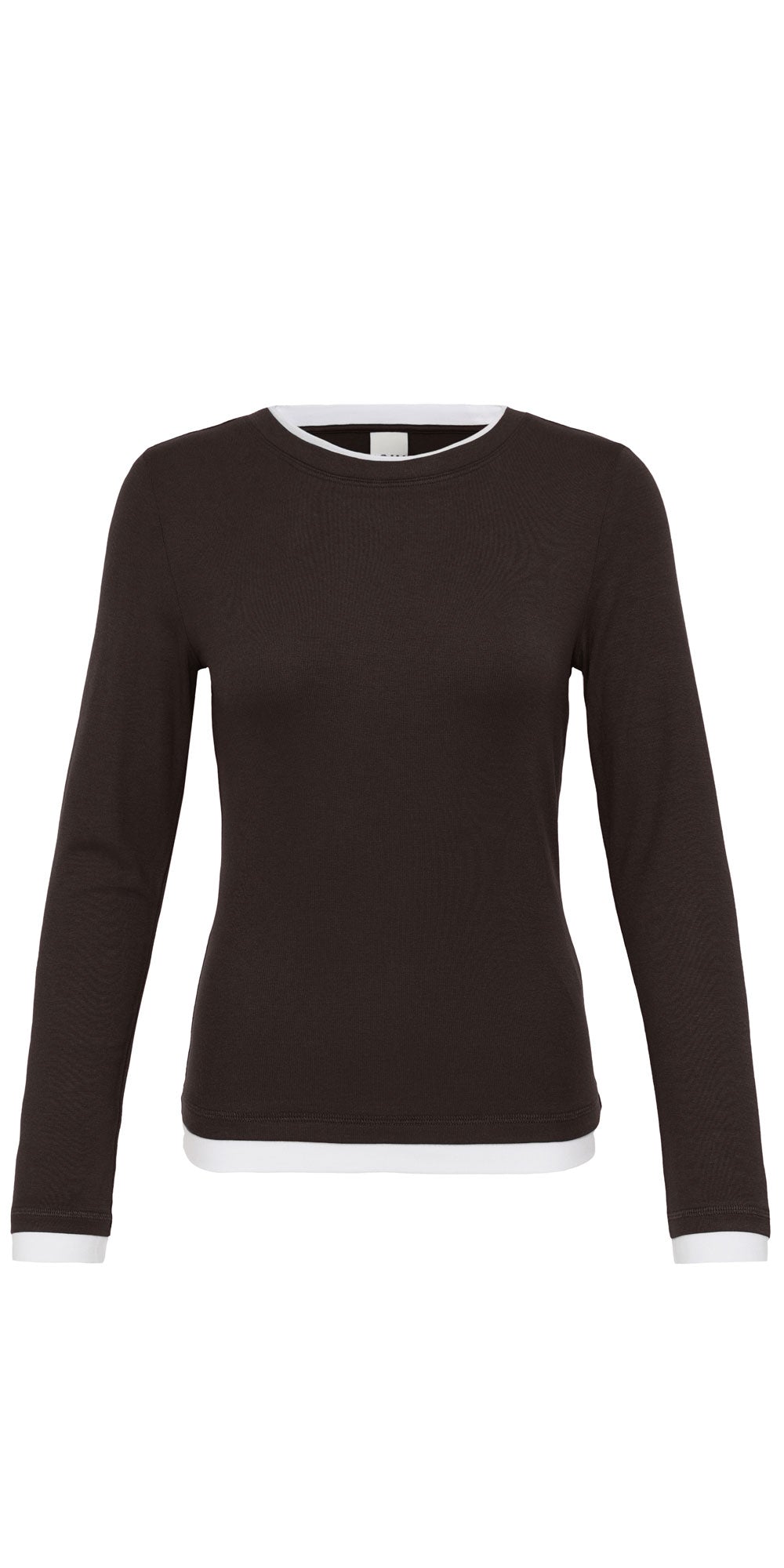 Ichi Layered Long Sleeve Tee, dark brown
