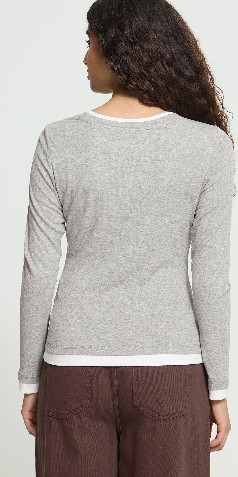 Ichi Layered Long Sleeve Tee, heathered grey
