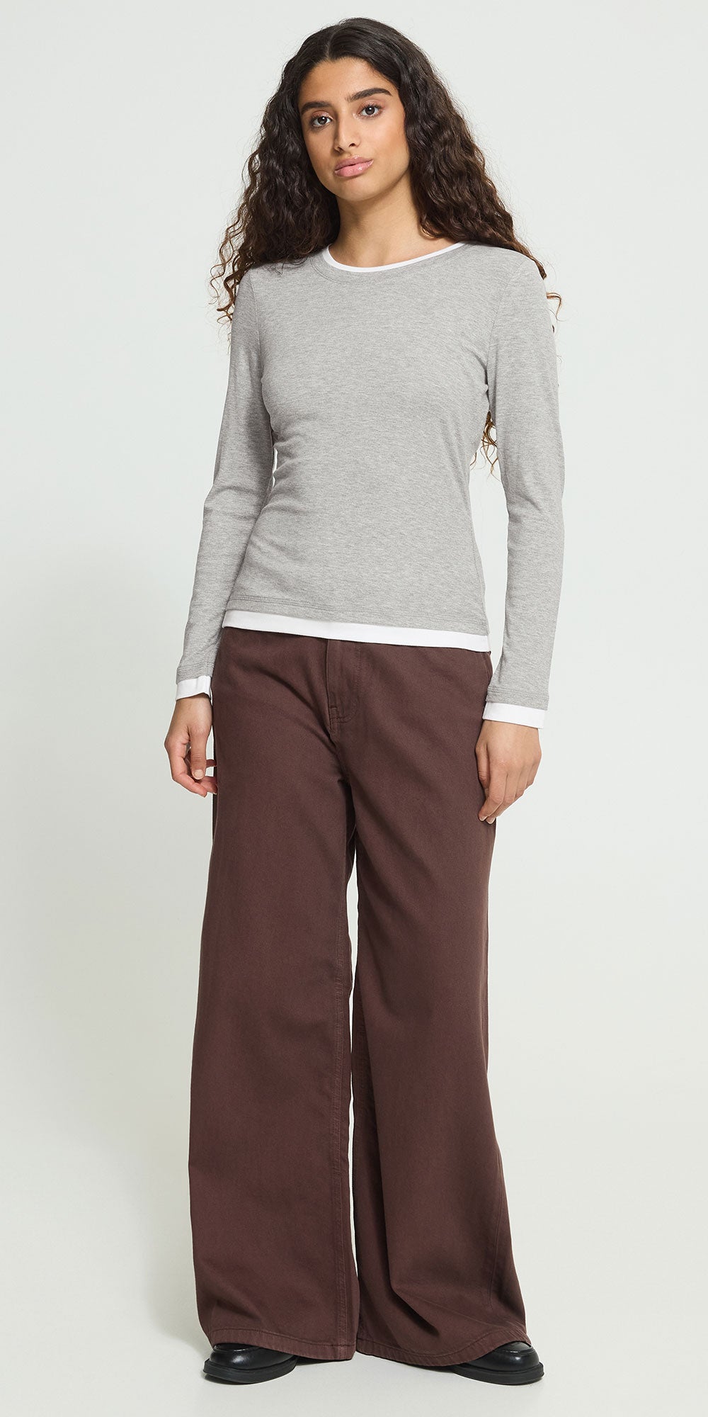 Ichi Layered Long Sleeve Tee, heathered grey