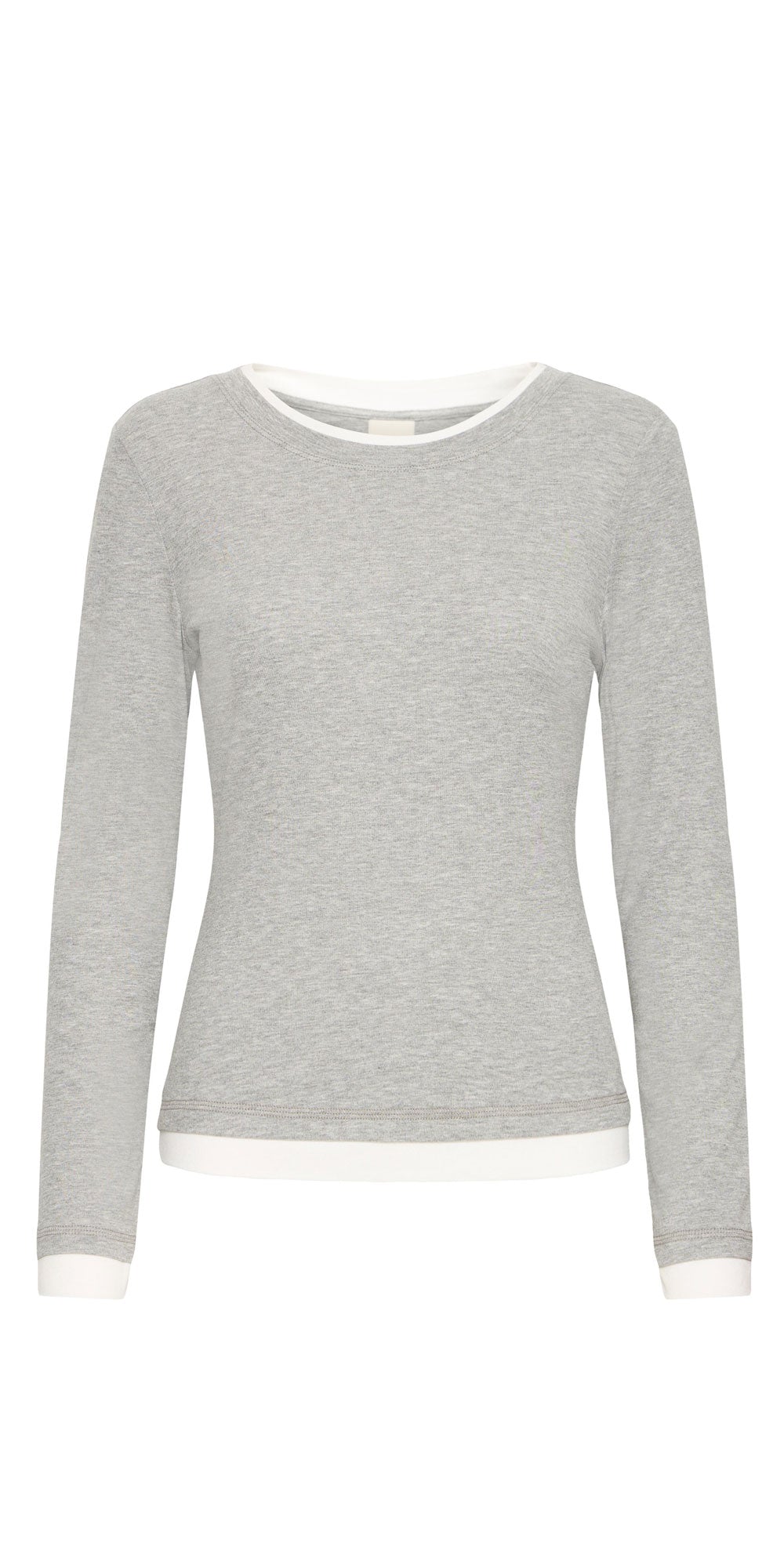 Ichi Layered Long Sleeve Tee, heathered grey