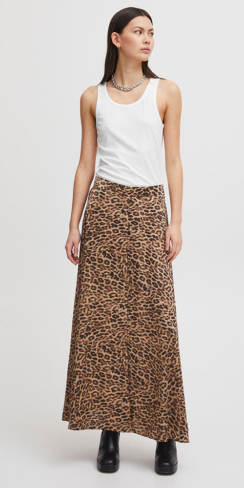 Ichi Leopard Print Maxi Skirt