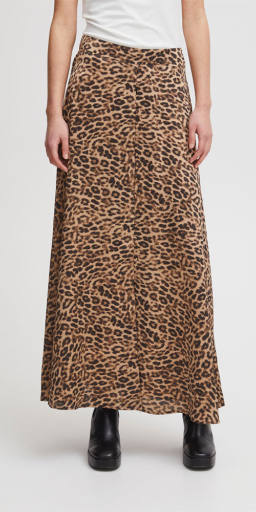 Ichi Leopard Print Maxi Skirt