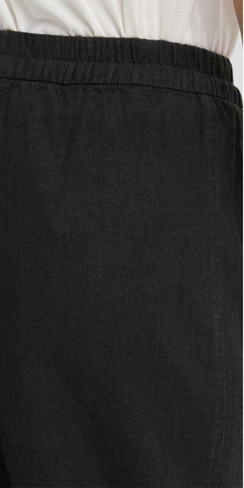 Ichi Linen Blend Barrel Leg Pant, black