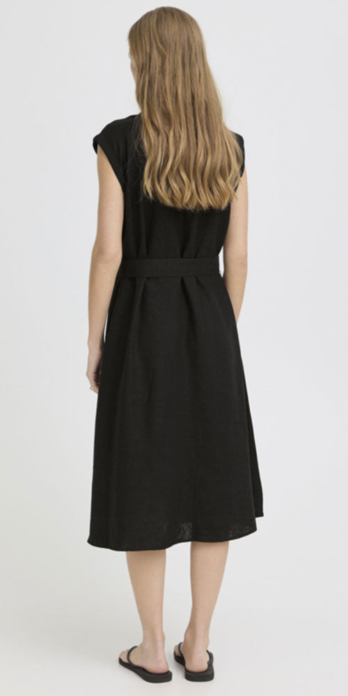 Ichi Linen Blend Shirt-Dress, black