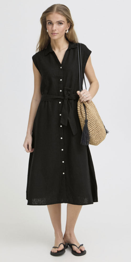 Ichi Linen Blend Shirt-Dress, black - Bergstrom Originals Ichi Linen Blend Shirt-Dress, black - Bergstrom Originals