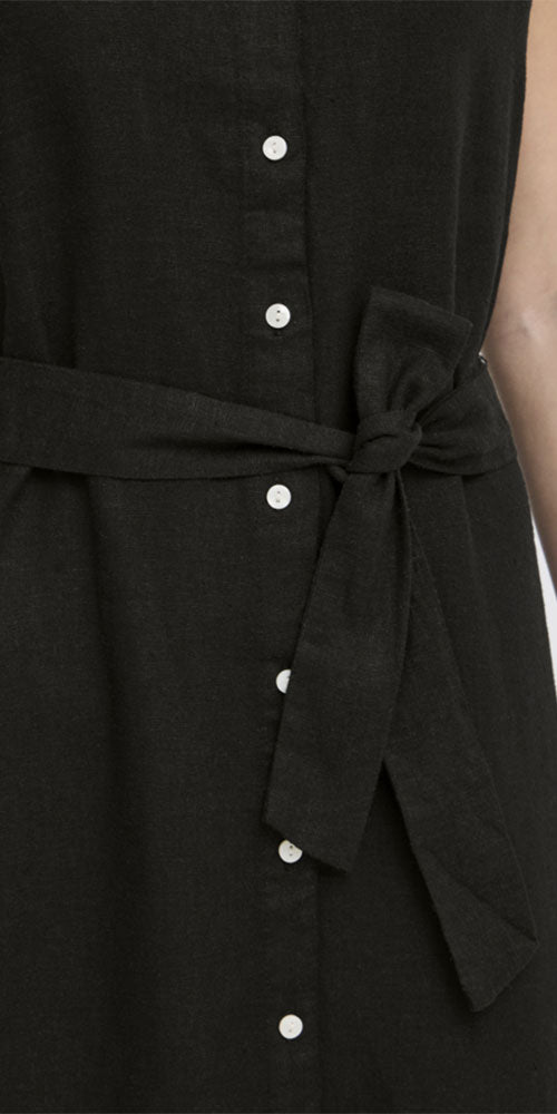 Ichi Linen Blend Shirt-Dress, black