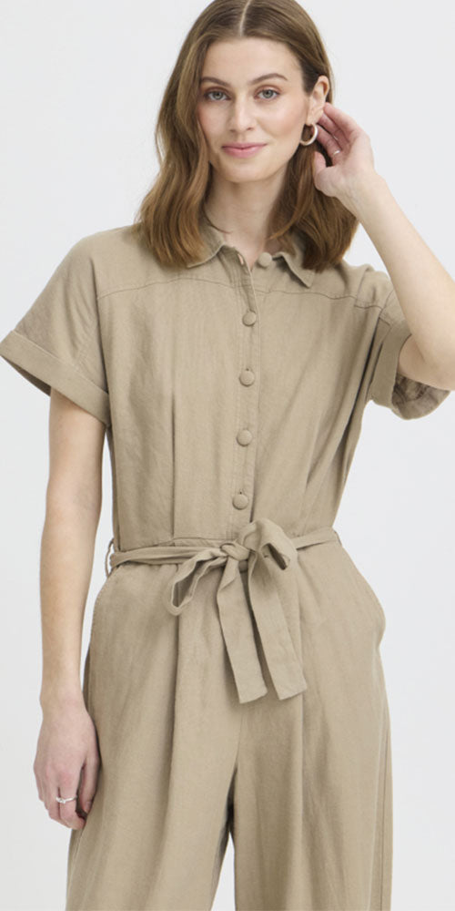Ichi Linen Blend Jumpsuit