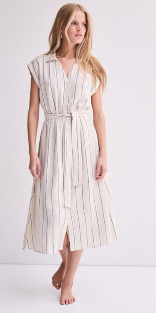 Ichi Linen Midi Shirt Dress