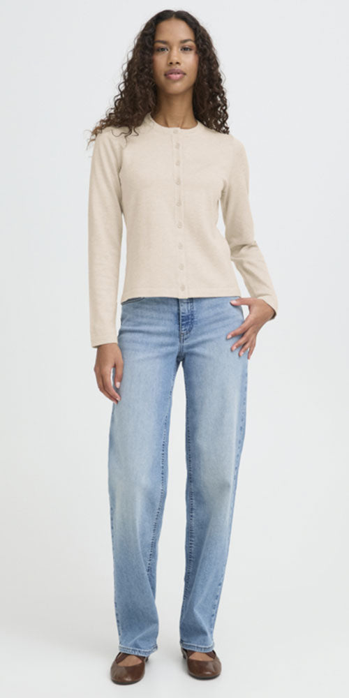 Ichi Fine Knit Crew Cardy, oatmeal