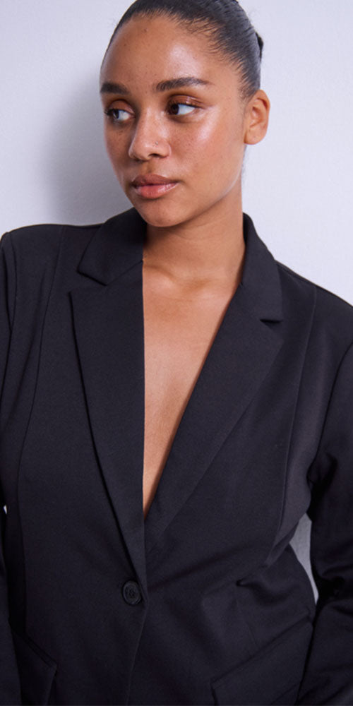 Ichi Oversized Ponte Knit Blazer, black