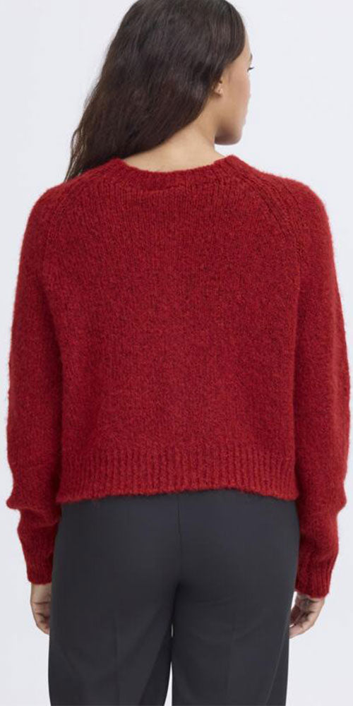 Ichi Patterned Knit Cardy, red