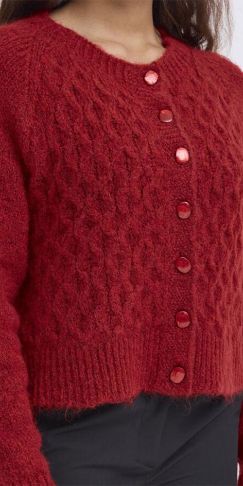Ichi Patterned Knit Cardy, red