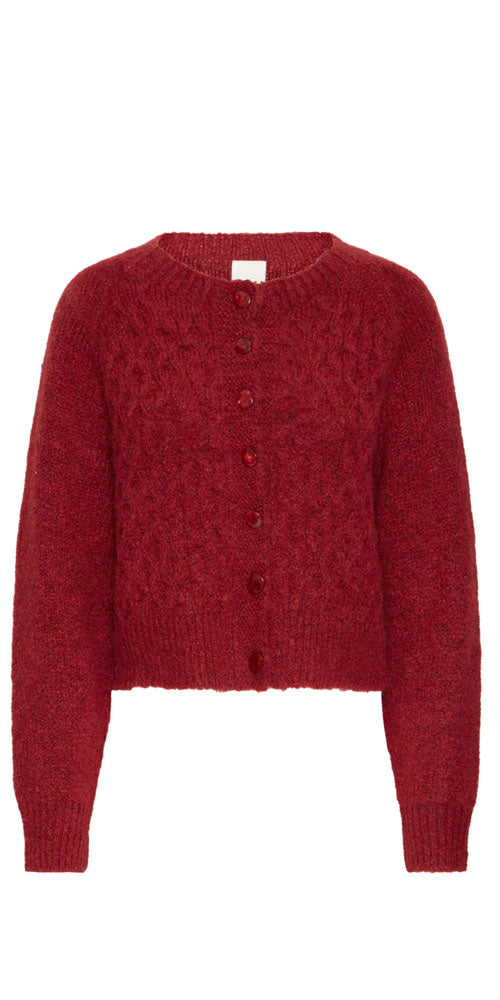 Ichi Patterned Knit Cardy, red