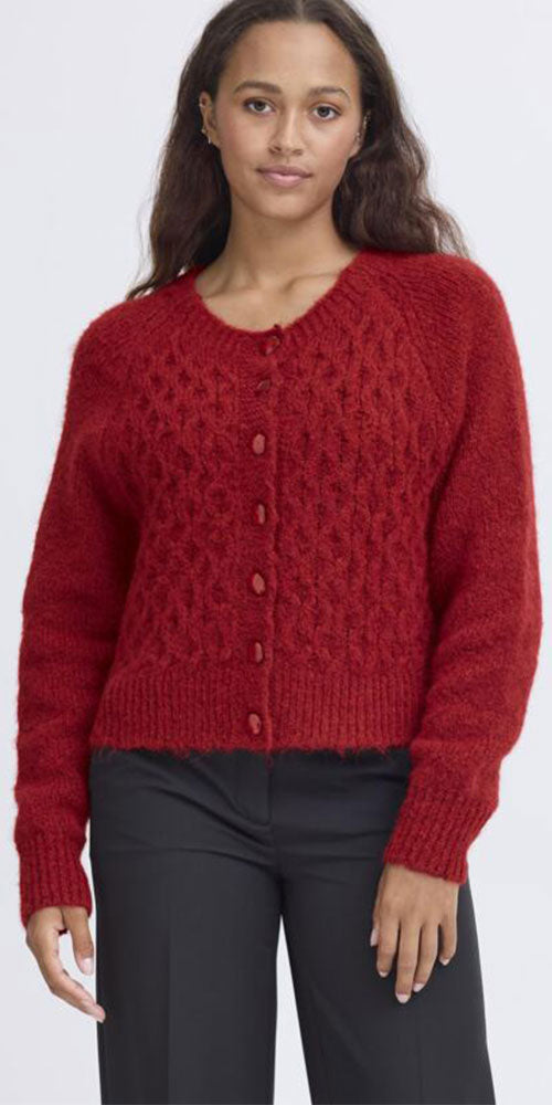 Ichi Patterned Knit Cardy, red