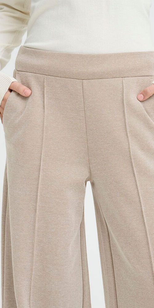 Ichi Cropped Pique Ponte Pant, tan