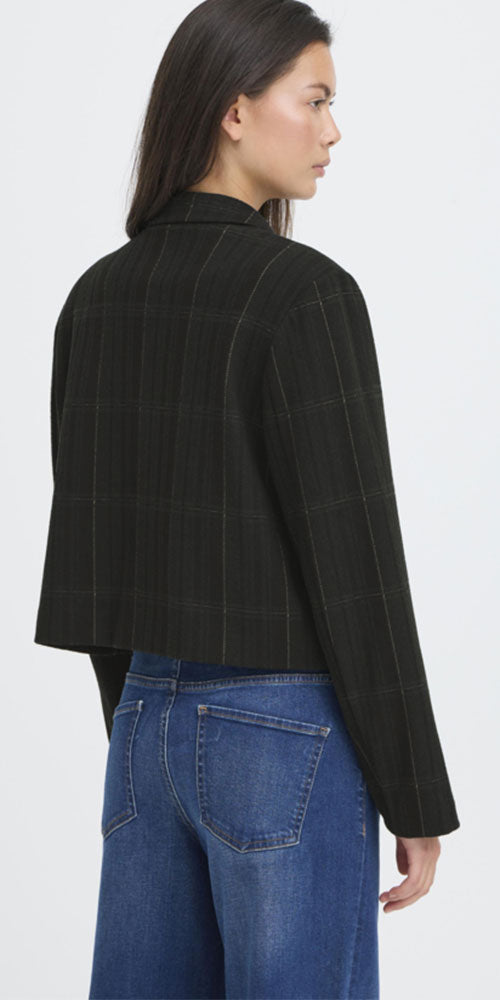 Ichi Plaid Ponte Knit Short Blazer