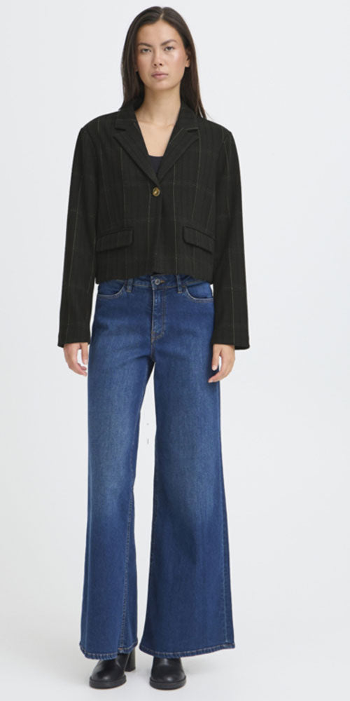 Ichi Plaid Ponte Knit Short Blazer