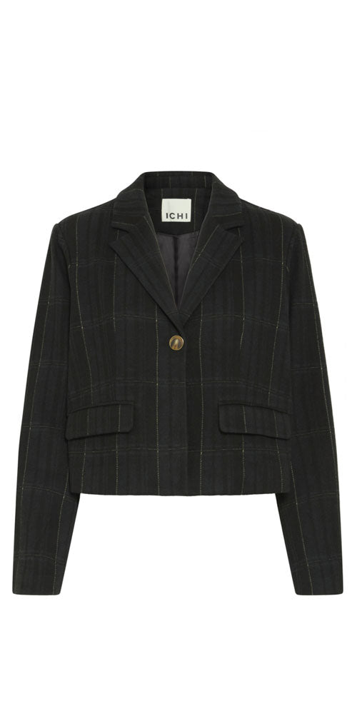 Ichi Plaid Ponte Knit Short Blazer