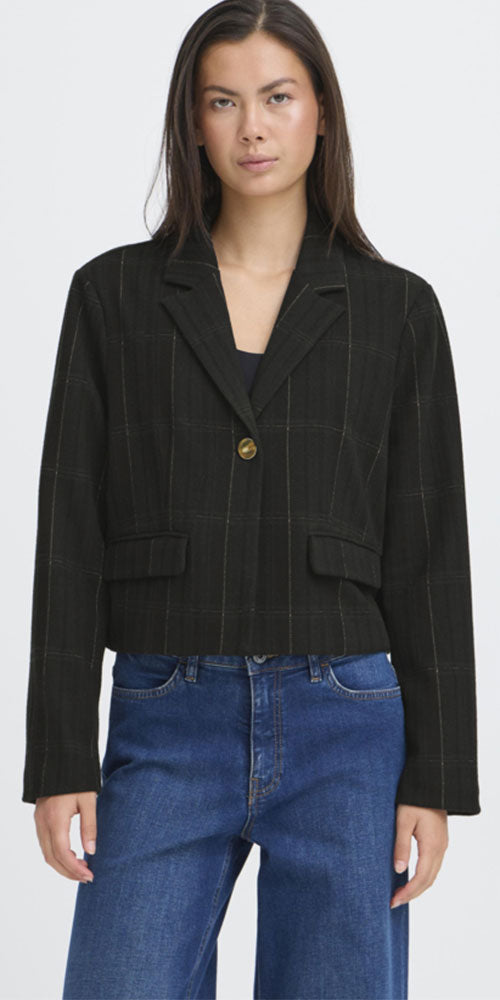 Ichi Plaid Ponte Knit Short Blazer