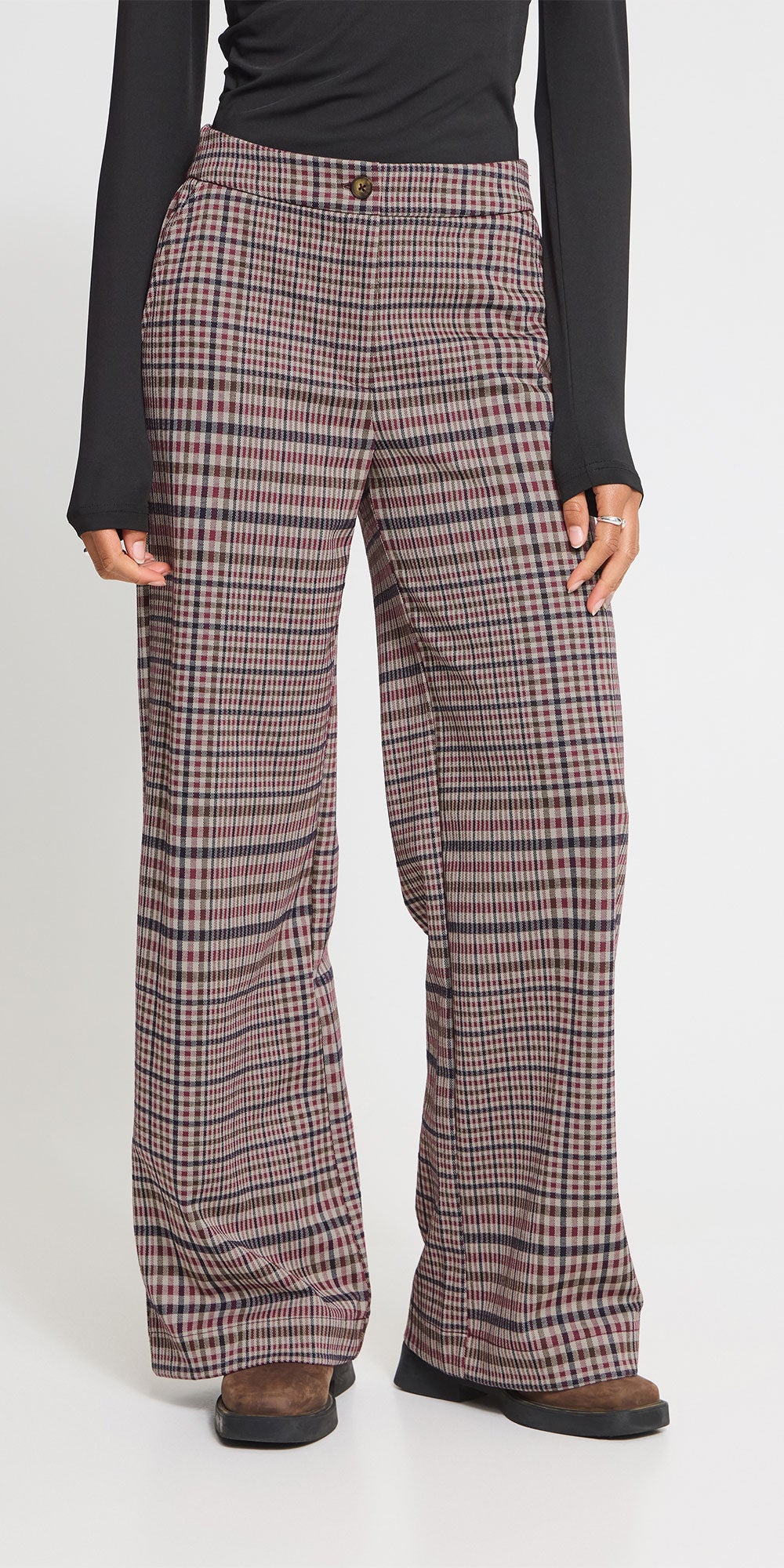 Ichi Plaid Ponte Trousers