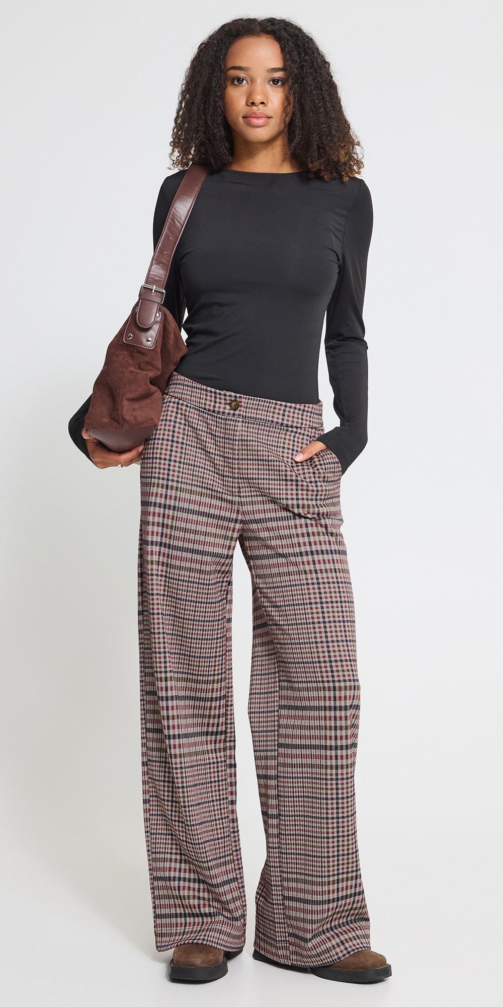 Ichi Plaid Ponte Trousers