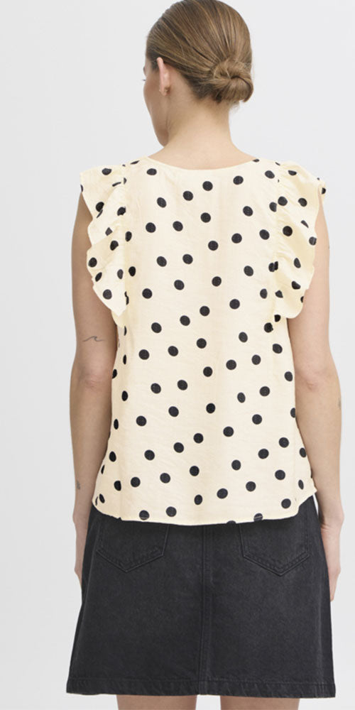 Ichi Polka Dot Flutter Blouse