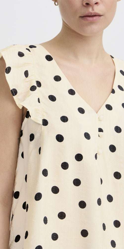 Ichi Polka Dot Flutter Blouse