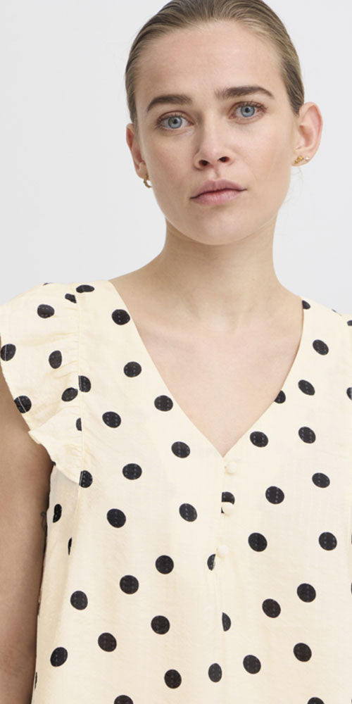 Ichi Polka Dot Flutter Blouse